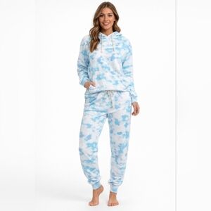 Tie Dye 2 Piece Sweat/ Lounge Set Top & Joggers Blue & White sz M #1128